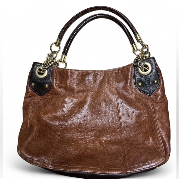 Y2K Cynthia Rowley Ostrich Embossed Leather Hobo - Picture 1 of 10